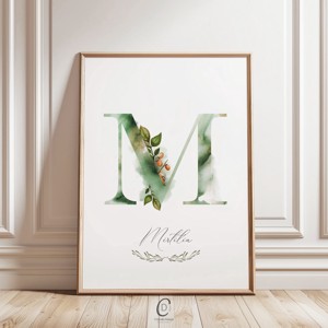 Litera M, monograma, imagine onomastica, decor, acuarela arta de perete, personalizata, , , ARTYNOS