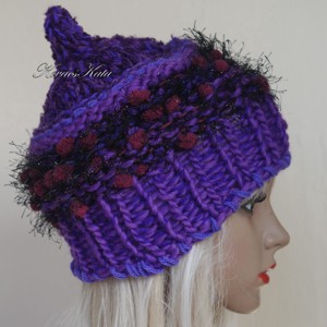 LUCA-SAPI / violet - Sapca din lana cu design boem tricotat manual, Imbracaminte si moda, Esarfe, palarii, fularuri, Caciula, Impletitura, ARTYNOS