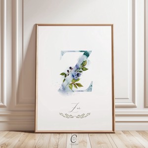Litera Z, monograma, imagine onomastica, decor, acuarela, arta de perete, personalizata, , , ARTYNOS