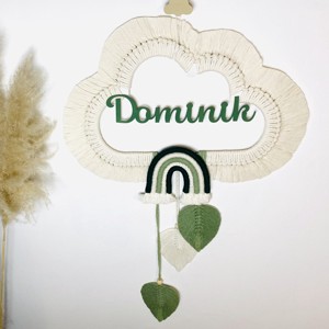 Nor macramé personalizat, curcubeu și frunze decor de perete (mare) - boyish -  - Artynos.ro