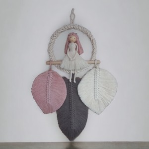Macramé păpușă cu frunze decor de perete -  - Artynos.ro