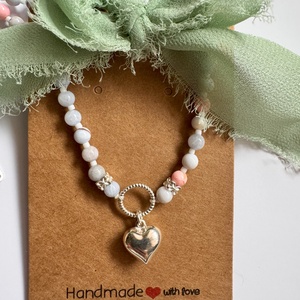 Colier din agata albastra si roz, pandantiv din argint 925 - bijuterii - coliere - coliere din pietre semiprețioase - Artynos.ro