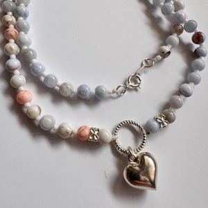 Colier din agata albastra si roz, pandantiv din argint 925 - bijuterii - coliere - coliere din pietre semiprețioase - Artynos.ro