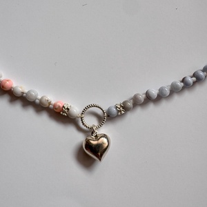 Colier din agata albastra si roz, pandantiv din argint 925 - bijuterii - coliere - coliere din pietre semiprețioase - Artynos.ro