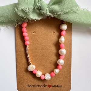 Bratara Coral Attitude din argint 925 placat cu aur roz, coral, perle, design elegant, lungime reglabila 16-19cm - bijuterii - brățări - brățări din perle - Artynos.ro