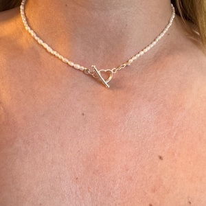 Colier perle bob orez, Georgiana, alb, argint - Artynos.ro