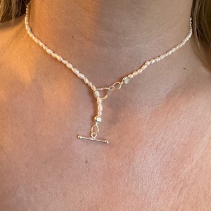 Colier perle bob orez, Georgiana, alb, argint - bijuterii - coliere - coliere din perle - Artynos.ro