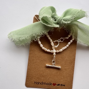 Colier perle bob orez, Georgiana, alb, argint - bijuterii - coliere - coliere din perle - Artynos.ro