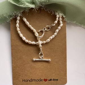 Colier perle bob orez, Georgiana, alb, argint - bijuterii - coliere - coliere din perle - Artynos.ro