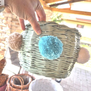Coș de depozitare verde mentă cu țesut de hârtie și ciucuri croșetat colorați - casă & stil de viață - materiale de depozitare și sortare - coșuri depozitare - Artynos.ro