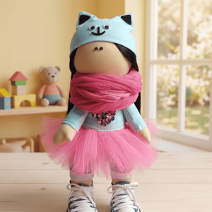 Papusa roz cu fusta din tul, Jucarii si echipamente pentru copii, Jucarii si accesorii pentru copii, Papusi de joaca, Papusi si fabricare de marionete, Produse fabricate din materiale reciclate, ARTYNOS