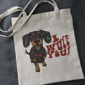 I Wuff You! Geanta din panza cu dachshund - Artynos.ro