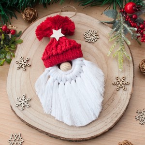 Makramé Mos Craciun / Elf Ornament de Craciun - rosu / alb, , , ARTYNOS