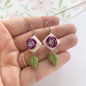 Cercei Purple Roses - bijuterii - cercei - cercei candelabru - Artynos.ro