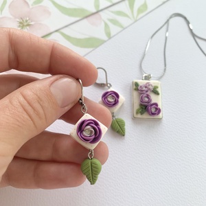 Cercei Purple Roses - bijuterii - cercei - cercei candelabru - Artynos.ro