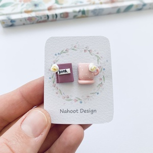 Cercei Coffee and Book - bijuterii - cercei - clipsuri - Artynos.ro