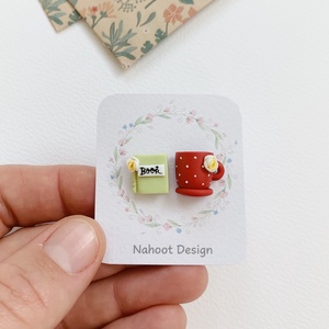 Cercei Book and tea - bijuterii - cercei - clipsuri - Artynos.ro