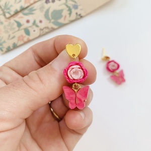 Cercei Fluturasi fucsia - bijuterii - cercei - clipsuri - Artynos.ro