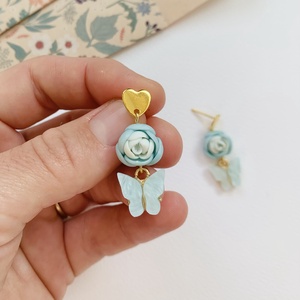 Cercei Fluturasi bleu - bijuterii - cercei - clipsuri - Artynos.ro