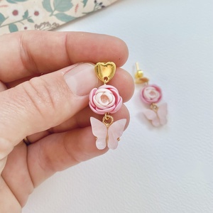 Cercei Fluturasi roz - bijuterii - cercei - clipsuri - Artynos.ro