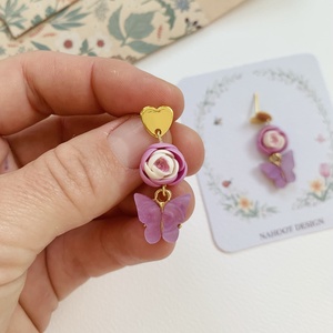 Cercei Fluturasi lila - bijuterii - cercei - clipsuri - Artynos.ro