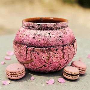 Rose Alchemy - Lumanare parfumata fara fitil, Casa & Stil de viata, Lumanari, parfumuri, arome, Lumanari artizanale, Lumanare si fabricarea lumanarilor, Altele, Un vas ceramic unicat, decorat manual cu tehnica mixed media, plin de culoare, texturi si cu un efe..., ARTYNOS
