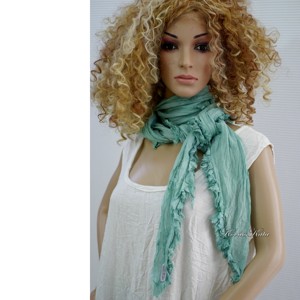 SIROM SCARL / verde turcoaz - eșarfă lungă batik cu volane - îmbrăcăminte și modă - eșarfe, pălării, fularuri - eșarfe - Artynos.ro