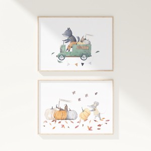 Decal de perete de toamnă cu animale de pădure, poster vulpe, imagine cameră copii, cadou -  - Artynos.ro