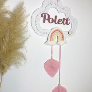 Decor de perete personalizat - nor macramé cu curcubeu si frunze (mic) - girly, , , ARTYNOS