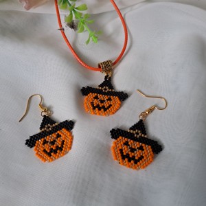 Set de pandantiv și cercei cu dovleac de Halloween -  - Artynos.ro