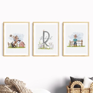 Viața la fermă, decorațiuni de perete, set poster cu monogramă, 3 bucăți -  - Artynos.ro