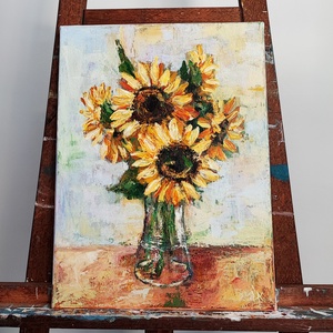 Tablou pictat cu floarea soarelui , Casă & Stil de viață, Accesorii pentru decorat casa, Picturi murale, Tablouri/picturi pe pânză, Obiecte pictate, ARTYNOS