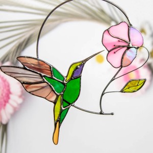 Colibri verde cu decor de fereastră hibiscus -  - Artynos.ro