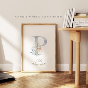 Scrisoare P, monogramă, imagine pentru ziua numelui, decor, decalaj de perete cu verdeață, poster cu animale din pădure -  - Artynos.ro