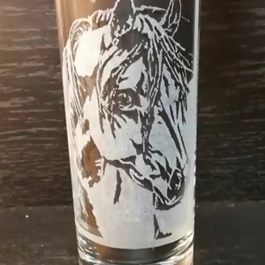 Pahar de sticla cu model de cal, gravat manual , , , ARTYNOS