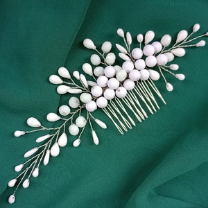 Pieptăn par mireasa, margele albe - accesorii nuntă - ornamente de păr de nuntă - accesorii păr nuntă - Artynos.ro