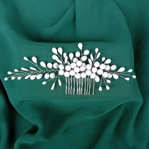 Pieptăn par mireasa, margele albe - accesorii nuntă - ornamente de păr de nuntă - accesorii păr nuntă - Artynos.ro