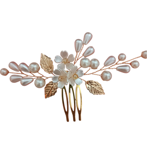 Pieptan par mireasă, ivory cu auriu - accesorii nuntă - ornamente de păr de nuntă - accesorii păr nuntă - Artynos.ro