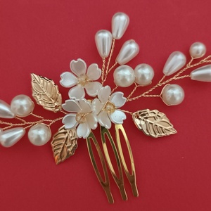 Pieptan par mireasă, ivory cu auriu - accesorii nuntă - ornamente de păr de nuntă - accesorii păr nuntă - Artynos.ro