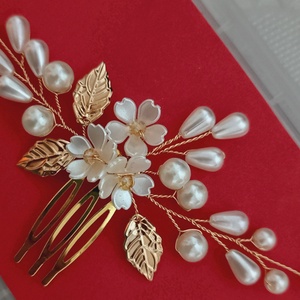 Pieptan par mireasă, ivory cu auriu - accesorii nuntă - ornamente de păr de nuntă - accesorii păr nuntă - Artynos.ro