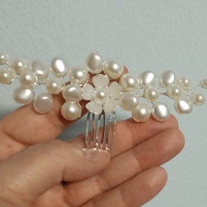 Pieptăn mireasă, perle albe  - accesorii nuntă - ornamente de păr de nuntă - accesorii păr nuntă - Artynos.ro