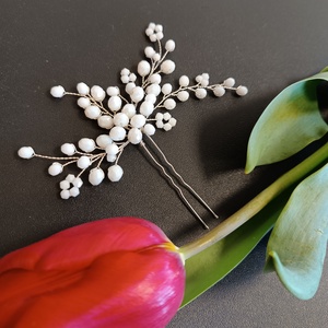 Pieptan par perle albe - accesorii nuntă - ornamente de păr de nuntă - ornamente de păr mireasă - Artynos.ro