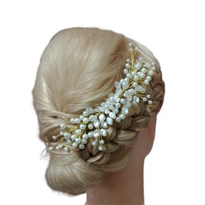 Pieptan par perle ivory sidefate - accesorii nuntă - ornamente de păr de nuntă - ornamente de păr mireasă - Artynos.ro