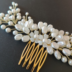 Pieptan par perle ivory sidefate - accesorii nuntă - ornamente de păr de nuntă - ornamente de păr mireasă - Artynos.ro