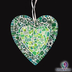 Mozaic in forma de inima pentru decorarea peretelui/ usii - nuante de verde, , , ARTYNOS