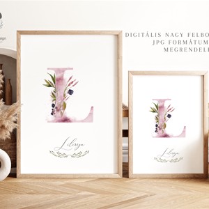 Scrisoare L, monogramă, imagine de zi cu nume, decorare, acuarelă artă de perete, personalizată -  - Artynos.ro