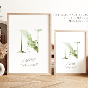 Scrisoare N, monogramă, imagine onomastică, decor, acuarelă, artă de perete, personalizată -  - Artynos.ro