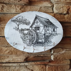 Old moara de apă.Vintage stil din lemn de perete keyring -  - Artynos.ro