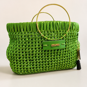 Geanta handmade verde lime cu manere - Artynos.ro