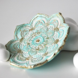 Farfurie decortiva Mandala turcoaz, Bijuterii, Suporturi si cutii de bijuterii, Stand bijuterii, Lucrare cu argila, Obiecte pictate, ARTYNOS